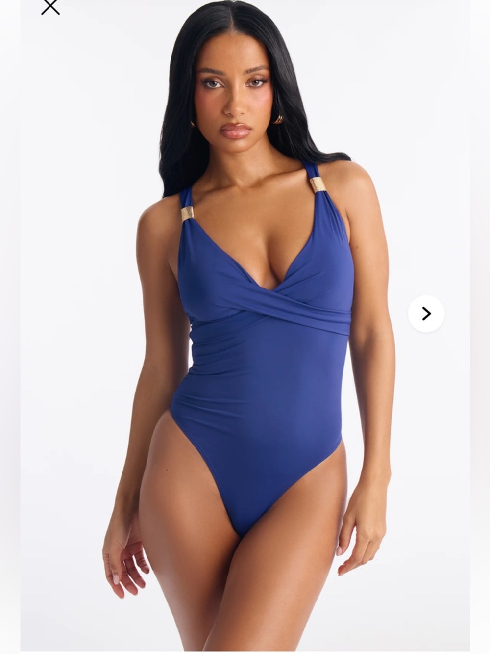 Deep Blue One-Piece Swimsuit with Gold Accent Sz M